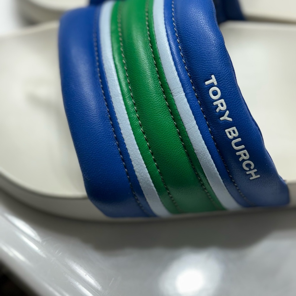 Tory Burch Blue and Green Striped Slides - Picture 2 of 11